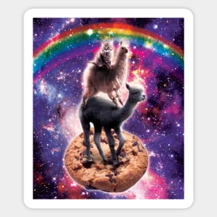 Space Cat Llama Alpaca Riding Cookie Sticker